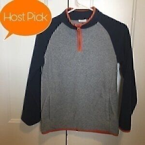 Gray, navy, orange quarter zip fleece jacket size boys large 10-12 Crazy…